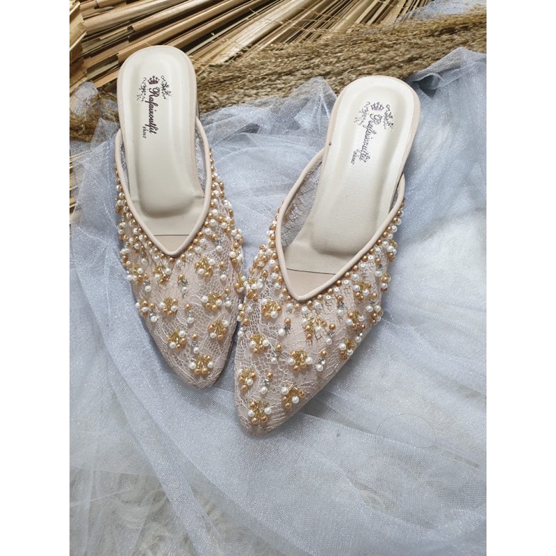 sepatu Marisa cream gold tinggi 3cm bahan