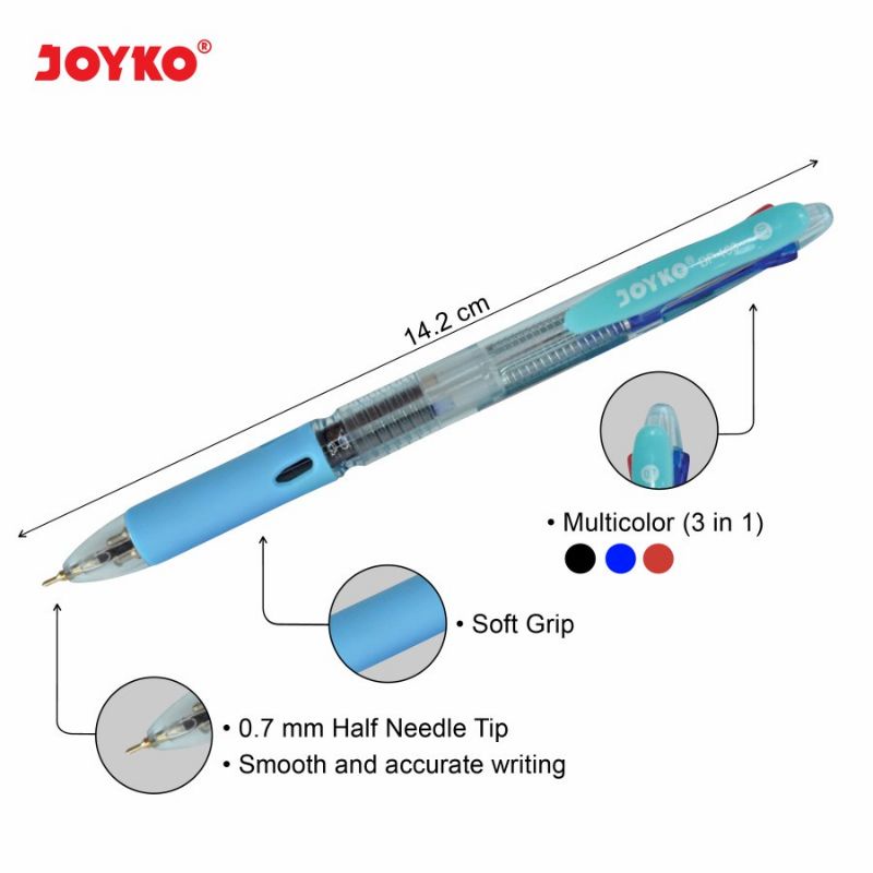 

RB Pulpen Joyko Bp-199 Trico 3in1 0.7mm ( 1pak/12pcs )