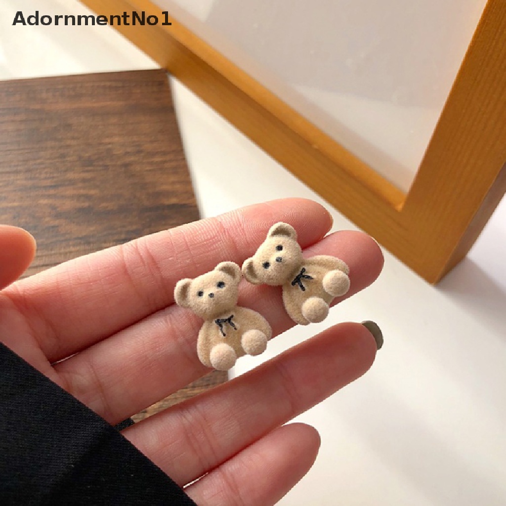 (AdornmentNo1) Anting Gantung Panjang Kait Motif Kartun Beruang Plush Bulu Untuk Perhiasan Wanita