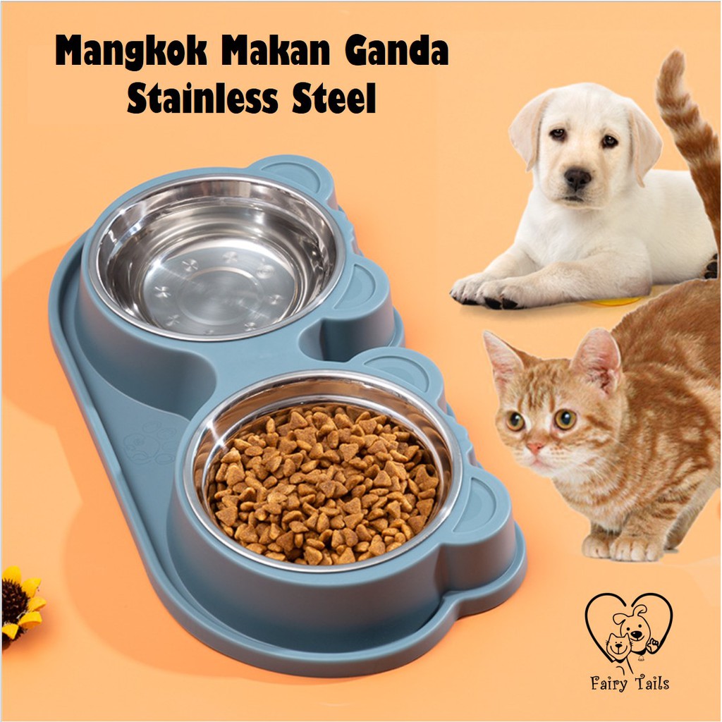 Mangkok Tempat Makan dan Minum Ganda Stainless Steel Anti-Tumpah dan Anti-Semut Untuk Kucing dan Anjing | Double Stainless Steel Food Bowl