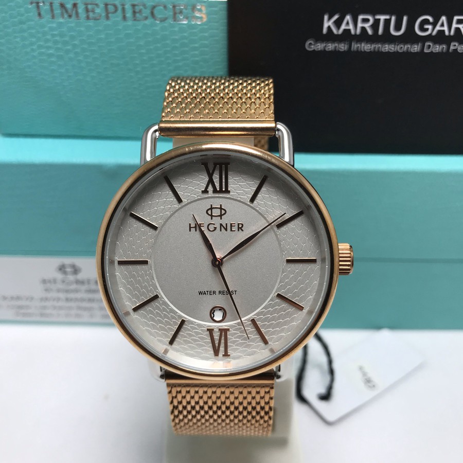 jam tangan pria wanita Hegner timepieces HW 1650 L rose gold original