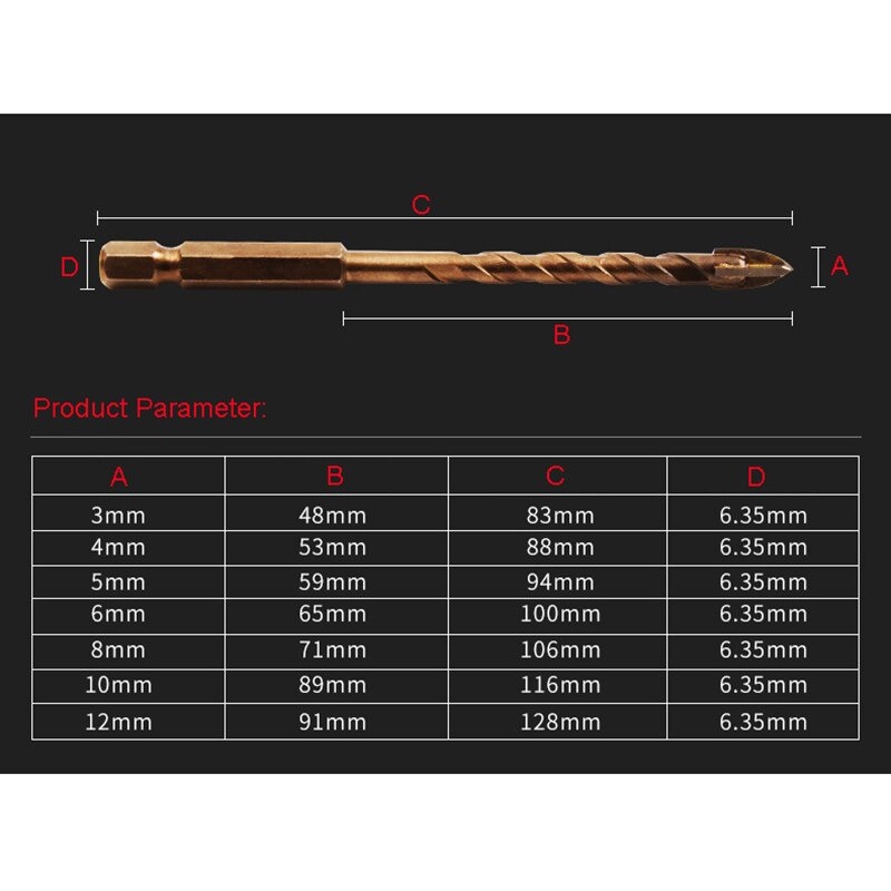 Mata Bor Tungsten Carbide Cross Hex Tile Drill Bit 6mm - FM3 - Golden