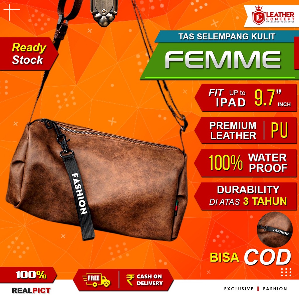 Tas Selempang Pria Waterproof Tas Kulit Pria Tas Jala FEMME 100% ori