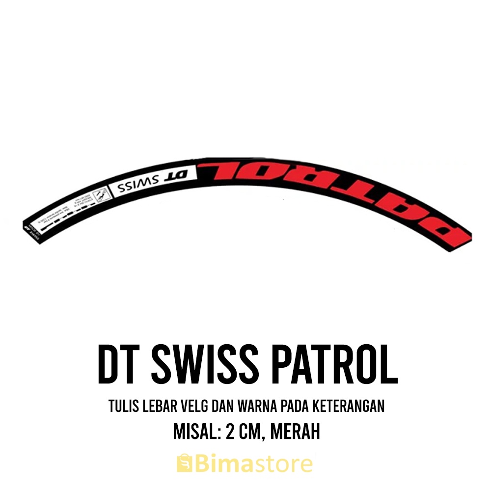 Sticker Decal Rims DT SWISS PATROL | Lebar 1 - 2 cm | Diameter 16" - 29" | Stiker Pelek Velg Sepeda 
