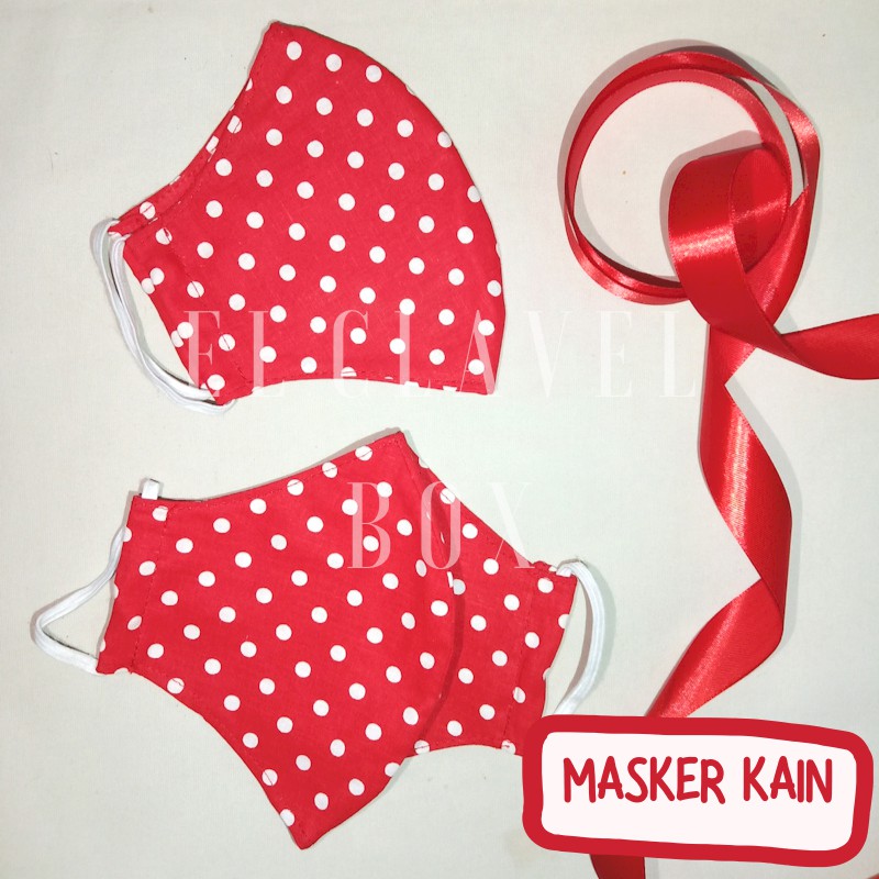 MASKER KAIN MOTIF KOTAK POLKADOT BIRU MERAH MURAH