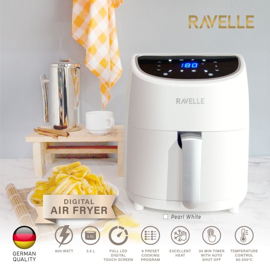 Ravelle Digital Air Fryer 3.5L - Mengoreng Tanpa Minyak - Pearl White
