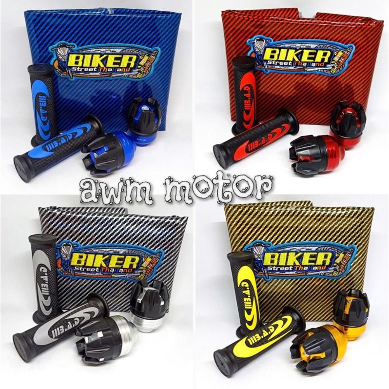 (promo-paket hemat)kulit jok karbon biker warna + handgrip bad Nike + jalu as roda depan-Universal