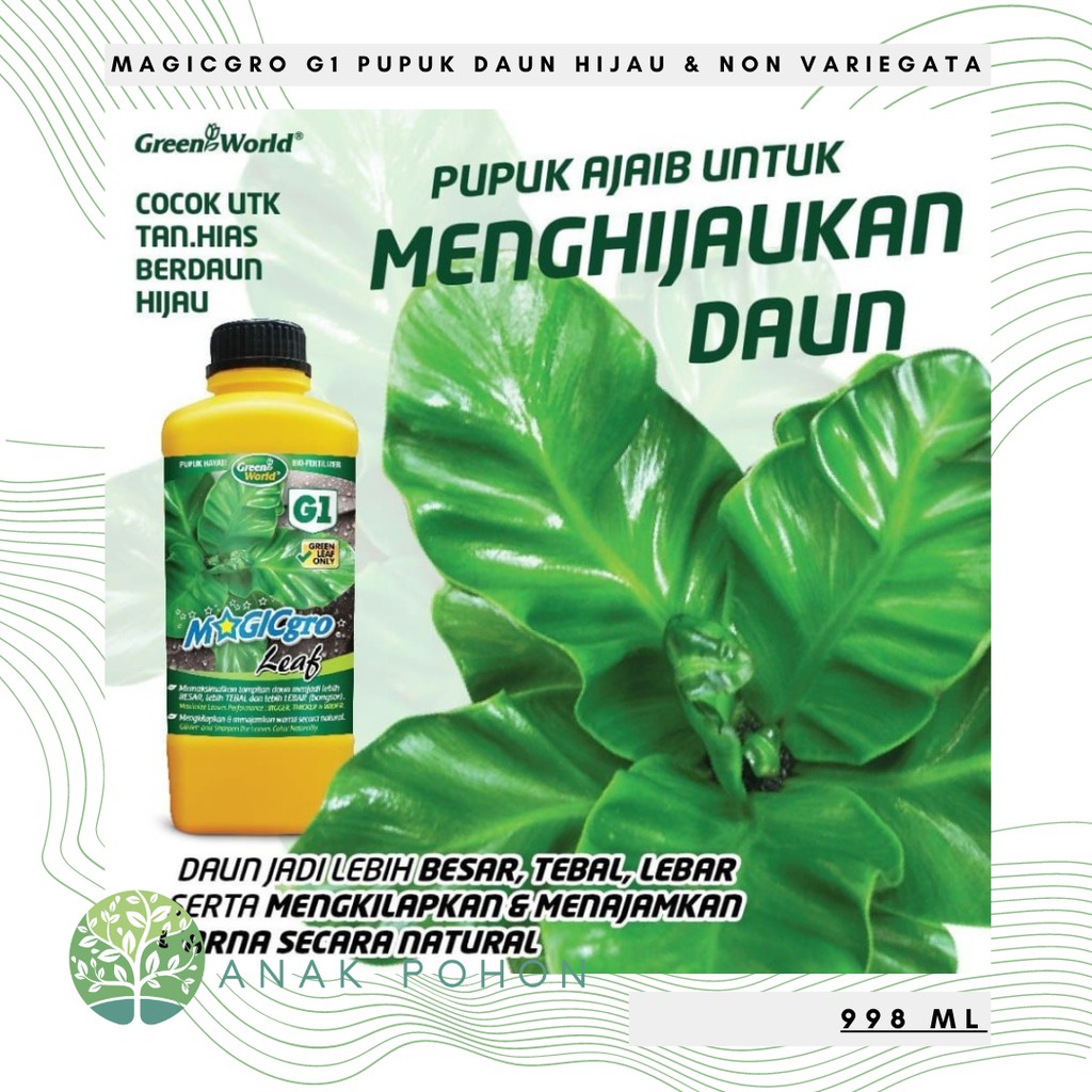 Pupuk Organik MAGICgro G1 - Pupuk Tanaman Hias Daun Hijau &amp; Non Variegata (Philodendron, Monstera, dll) - GREEN WORLD - 1 LITER