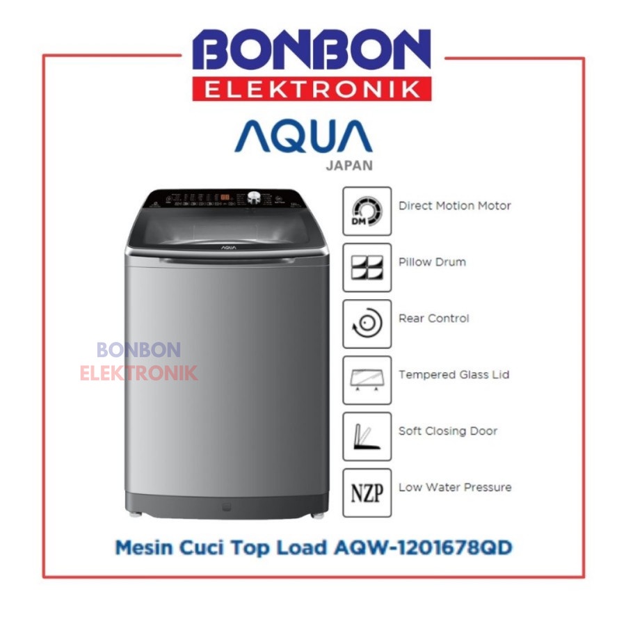 AQUA Mesin Cuci 1 Tabung 12KG AQW-1201678QD Top Loading 12 KG