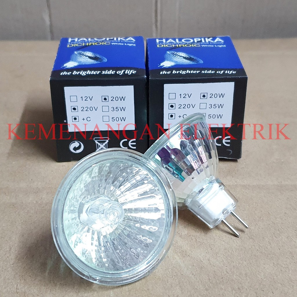 LAMPU HALOPIKA HALOGEN MANGKOK 20W MR16 SINAR KUNING DICHROIC 20 W 20WATT 220V / HALOGEN TUSUK MR 16 20W 220 V
