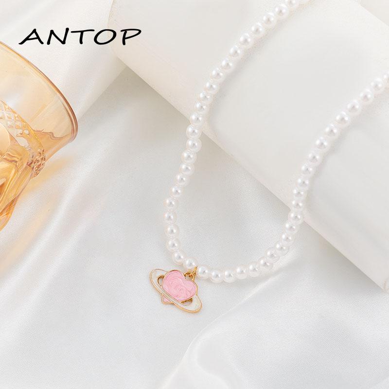 Kalung Rantai Dengan Liontin Bentuk Planet Warna Pink Untuk Wanita