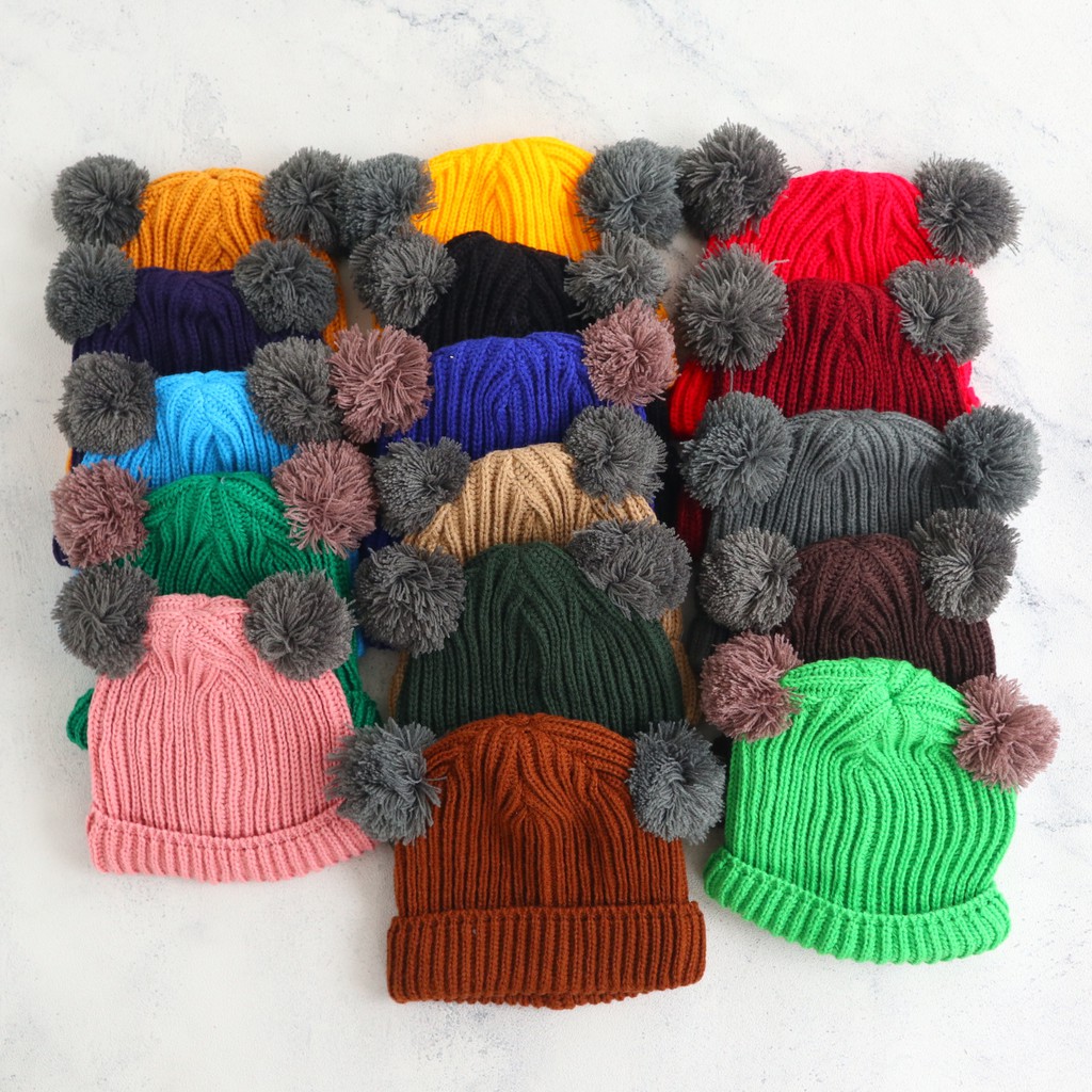 Kupluk Anak Bayi Bulu Pom-Pom topi Usia 6 bulan - 2 Tahun dengan warna warna yang keren