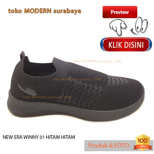 Sepatu anak casual slip on kain rajut NEW ERA WINNY 01 HITAM HITAM