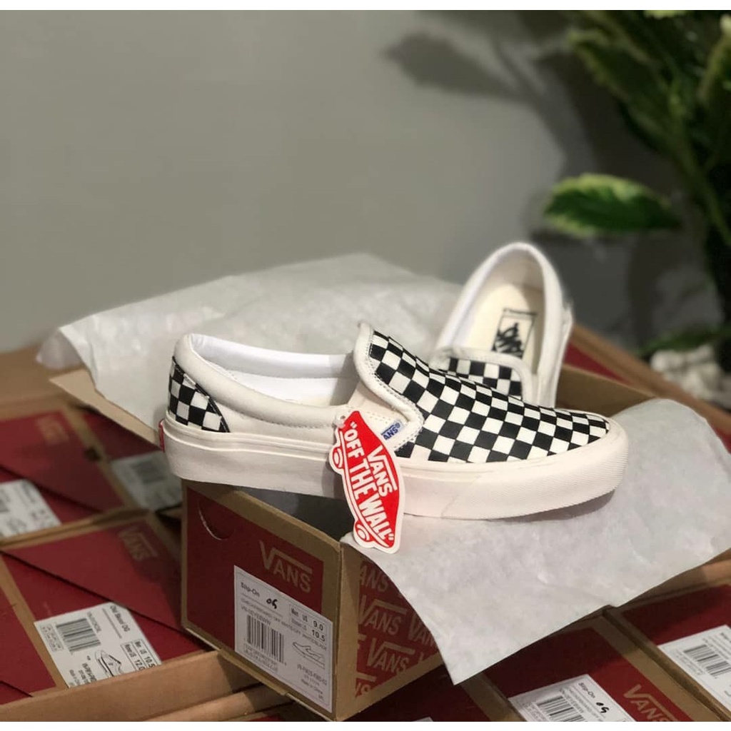 Paket 100% Import Sepatu Vans Slip On Mono Checkerboard / Vans Slip-On Checkerboard Black-White OG / Vans Slip On Catur OG Terlaris Premium Hight Quality size 21 - 43