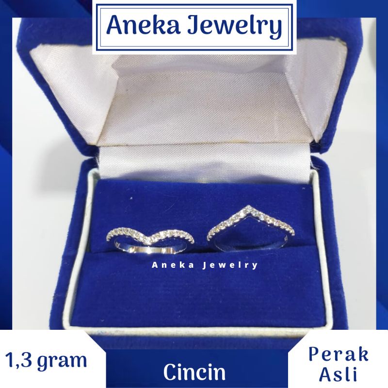 Cincin Cor V Mata2, Perak 925, Lapis Emas Putih