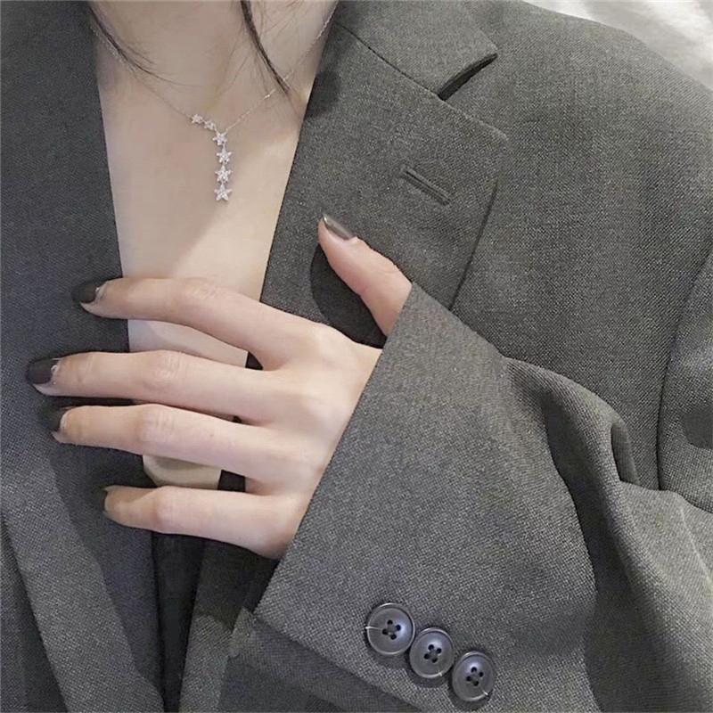 Fashion Aksesoris Kalung Perak S925 Sterling dengan Desain Bintang dan Inlay Mewah