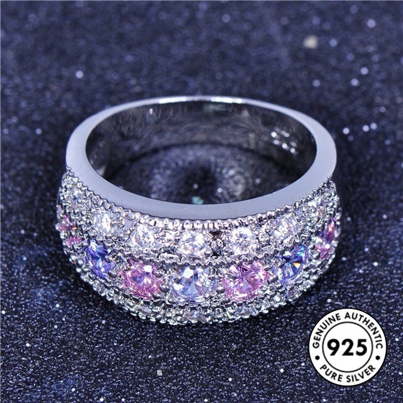 Cincin Moissanite Bahan S925 Silver Warna Pink