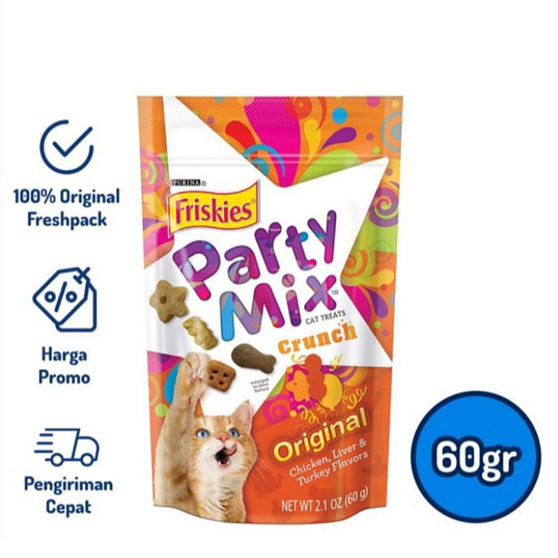 Cemilan Kucing Friskies Party Mix 60gr Cat Food 60 gr Cemilan Kering (isi 10 pack) - Snack Kucing