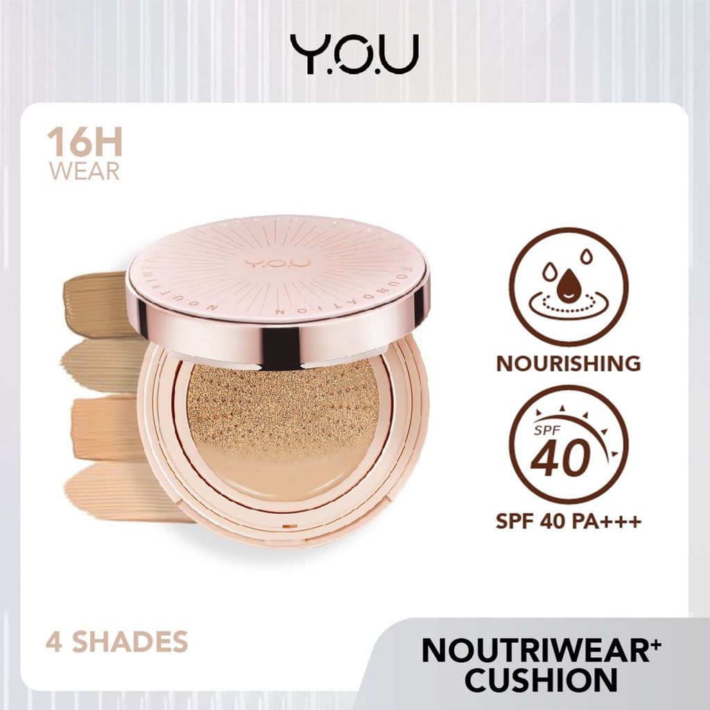 YOU Noutriwear+ Flawless Cushion Foundation SPF 40 PA+++ | Poreless Full Coverage | Waterproof | Tahan Lama 16 Jam | BPOM