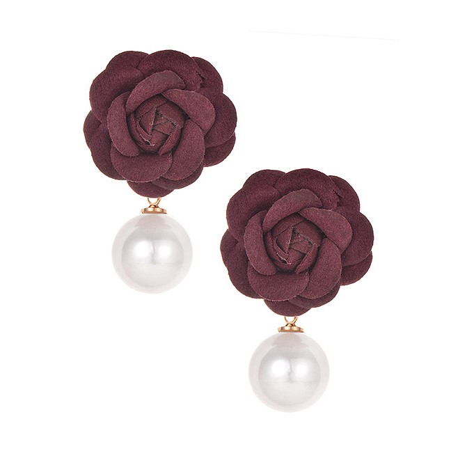 LRC Anting Tusuk Fashion Fleece Flower Pearl Earrings F3327X