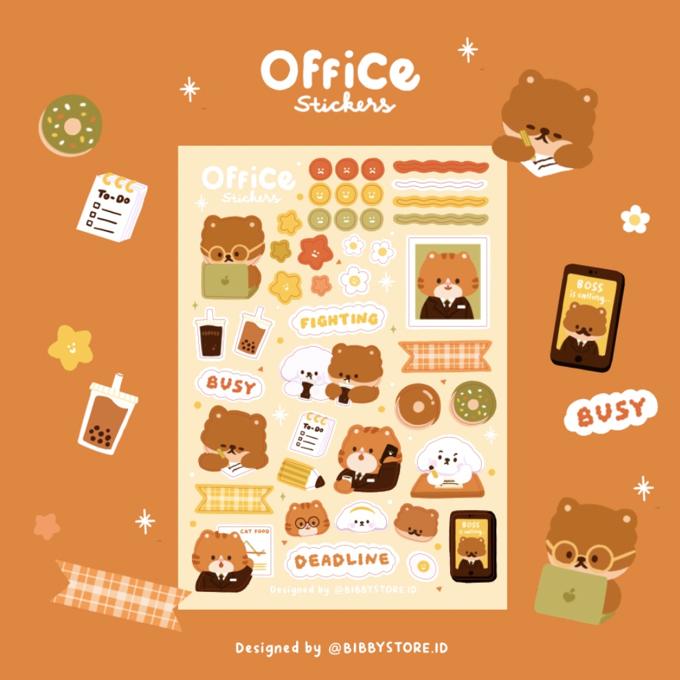 

OFFICE STICKERS SET (WATERPROOF) - Sticker journal notes / Stiker planner lucu / Stiker jurnal