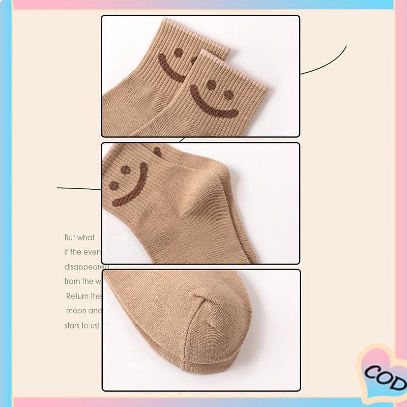 COD❤️ Kaus Kaki Wanita Mid-tube Cute Smiley College Style Kaus Kaki Trendi Musim Gugur Musim Dingin Musim Semi Musim Panas-A.one