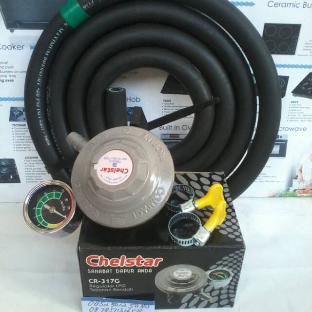 Regulator otomatis chelstar CR -317 G + Selang kompor gas 3 lapis 500 Psi