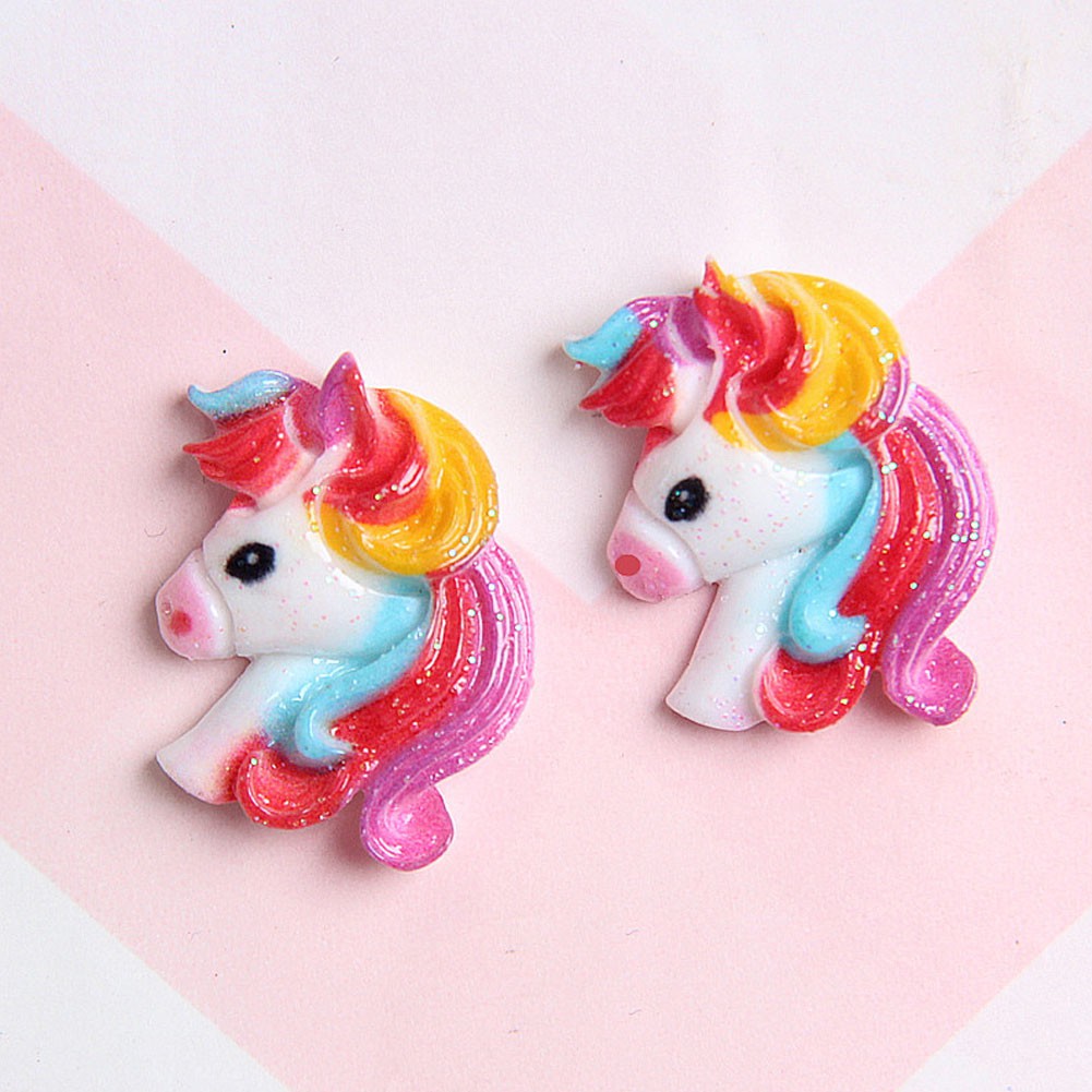 (Tk) 1pc Cabochon Flat Back Bahan Resin Desain Unicorn + Pelangi Untuk Aksesoris Rambut / Scrapbook Diy