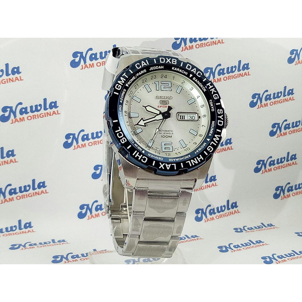 Seiko 5 Sport SRP687K1 World Time Blue Bezel - Jam Tangan Pria SRP687