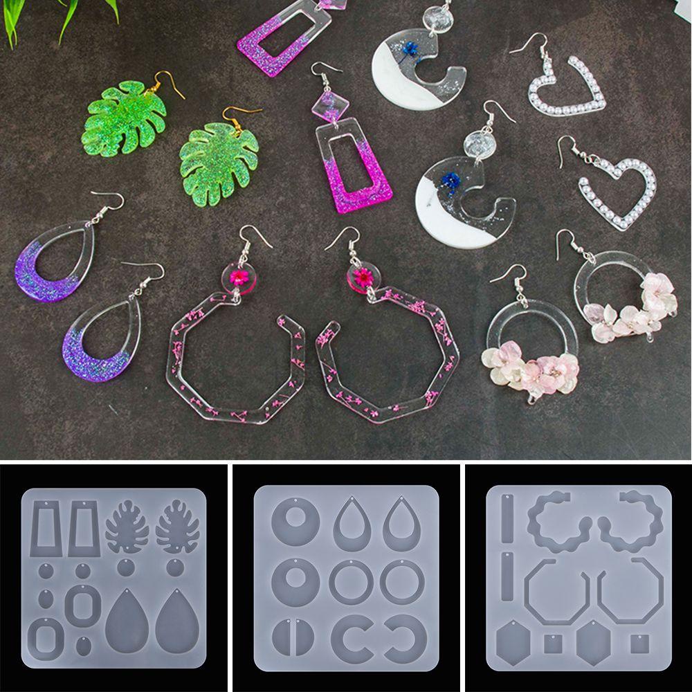 1 / 3PCS Cetakan Resin Epoksi Kristal UV Handmade Bahan Silikon Untuk Anting