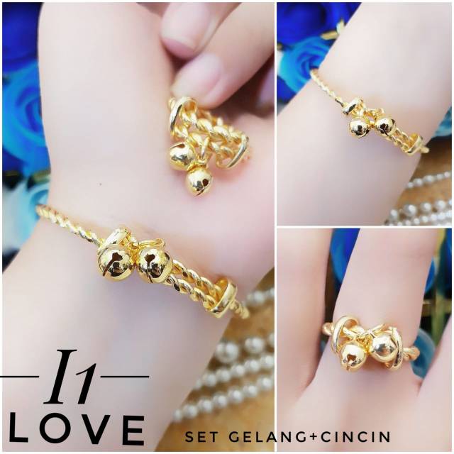 Xuping gelang dan cincin lapis emas 24k 2810g