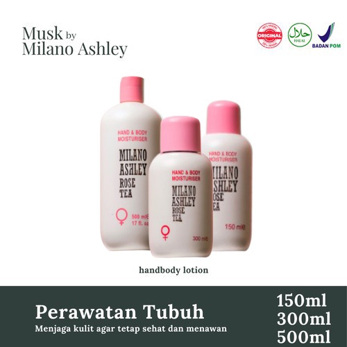 ★ BB ★ MILANO ASHLEY Rose Tea Hand &amp; Body Lotion Moisturiser - 150ml - 300ml - 500ml - Musk By Milano Ashley