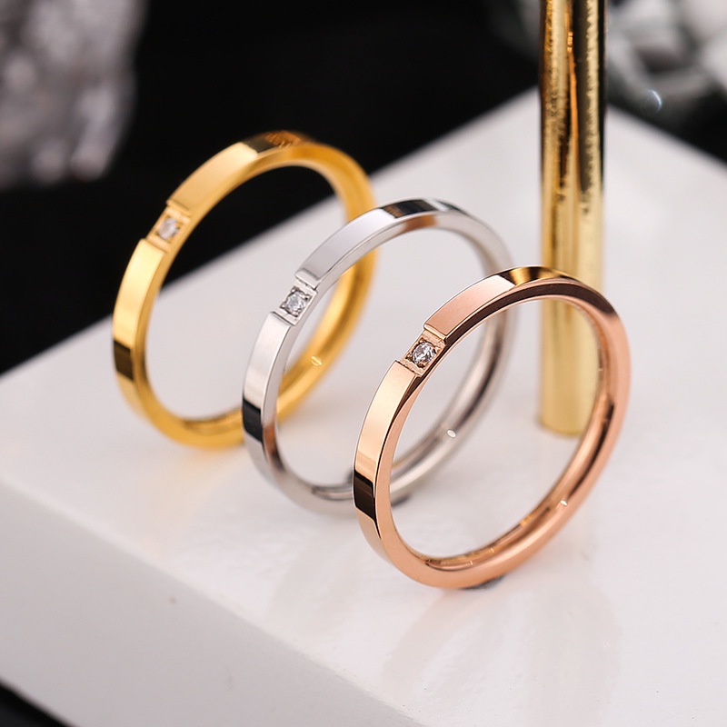 Cincin Berlian Baja Titanium Sederhana Fashion Wanita/Cincin Pertunangan Yang Indah