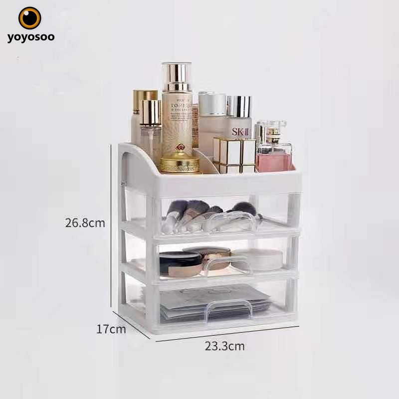 Rak Kosmetik Makeup Storage Plastic Box 3 Laci susun / Kotak Penyimpanan Serbaguna -yoyosoo