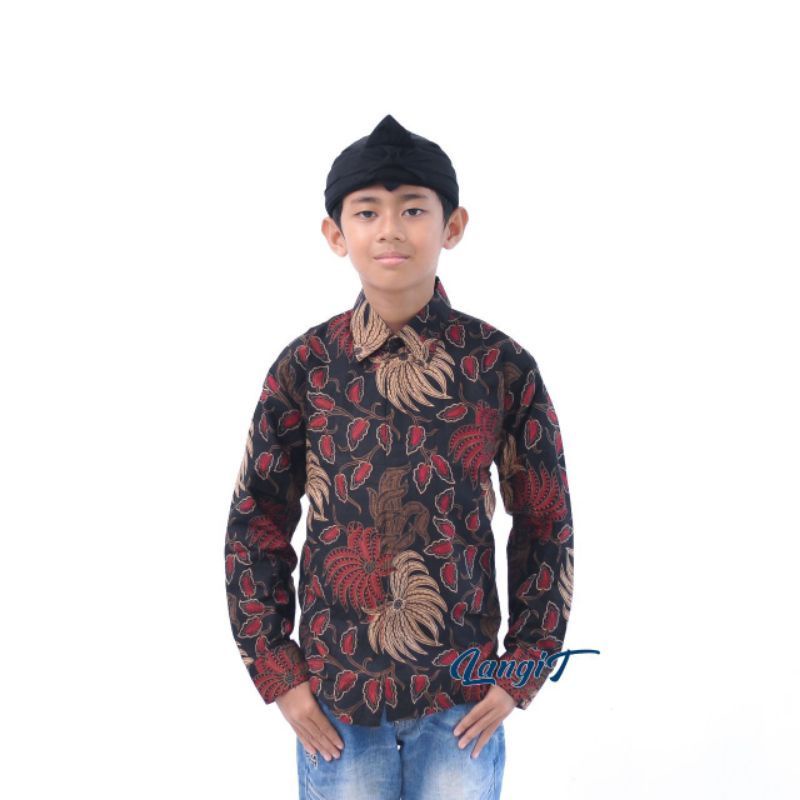 Baju batik anak laki-laki lengan panjang bisa buat sekolah hari batik size M L XL XXL