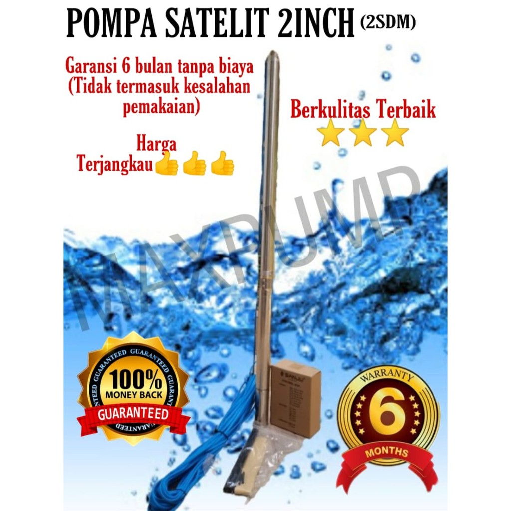 MAXPUMP 2SDM0.7/38 Pompa Submersible Pompa Satelit Casing Pipa 2Inch 0.5Hp 370Watt Kabel Biru 30meter