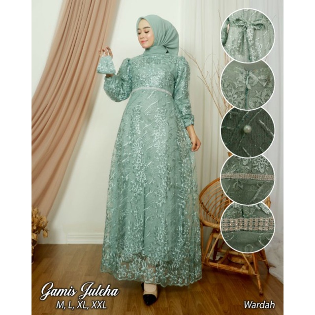 TERMURAH GAMIS PESTA TERBARU /GAMIS JULEHA/GAMIS TULLE PREMIUM/gamis wisuda/gamis kondangan/gamis pesta/gamis tulle premium/warna rosgold /navy /silfer /whit /dusty pink /maron /baby blue/ lilac/ wardah