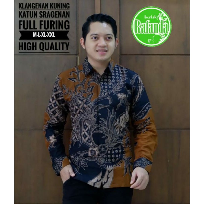 Batik Pria Lengan Panjang Warna Coklat Hitam Kemeja Batik Pria Exclusive Warna Coklat KLANGENAN PJG