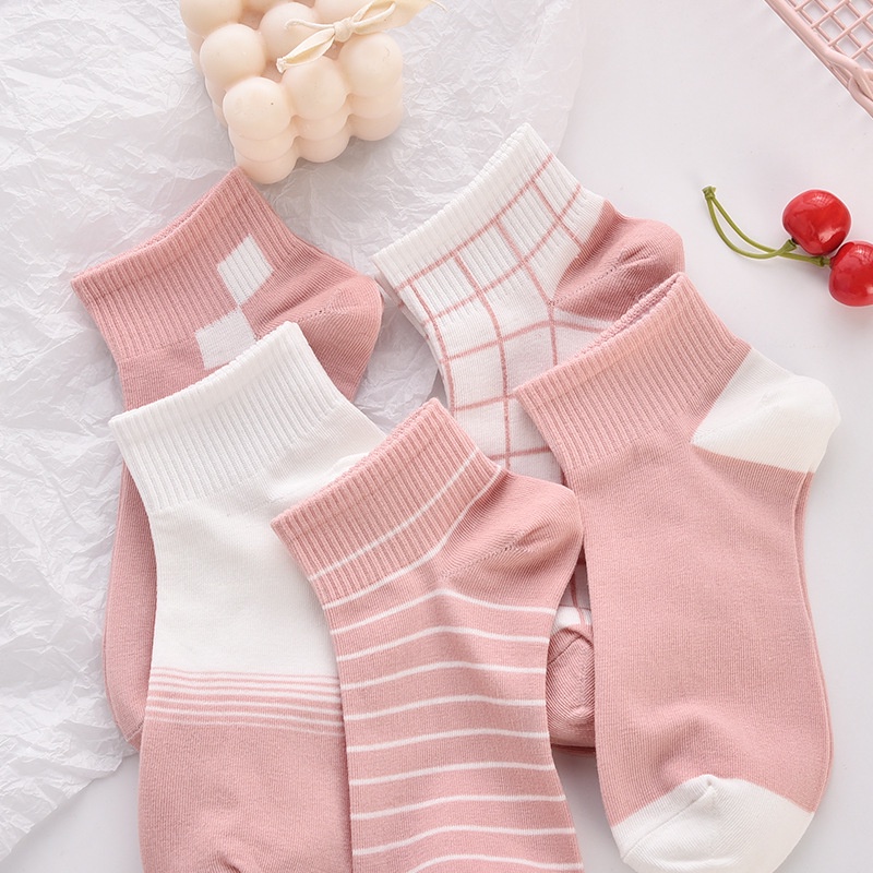 [littlecrab] Kaos Kaki Pink Square Kotak Women Socks Import Kaos Kaki Catur Berkualitas Kaus Kaki Pendek Lembut Korean Style