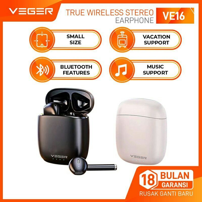 Earphone Wireless VEGER VE-16 Headset Bluetooth