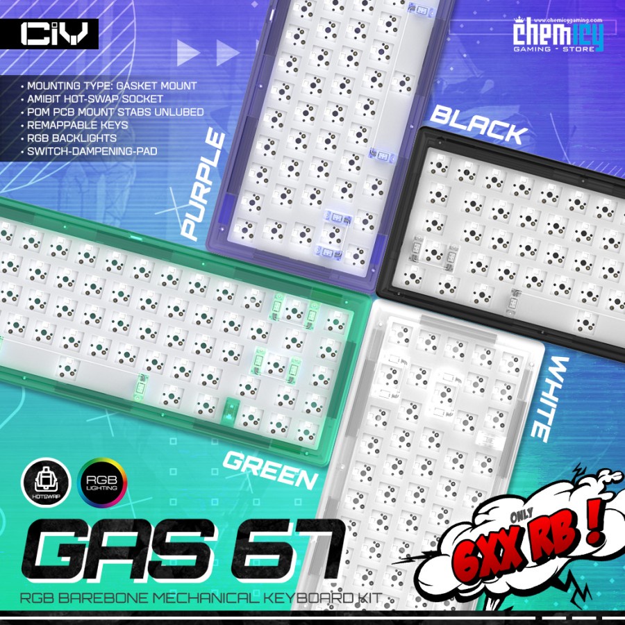 CIY GAS67 / GAS-67 Gasket Mount Barebone RGB Mechanical Keyboard Kit