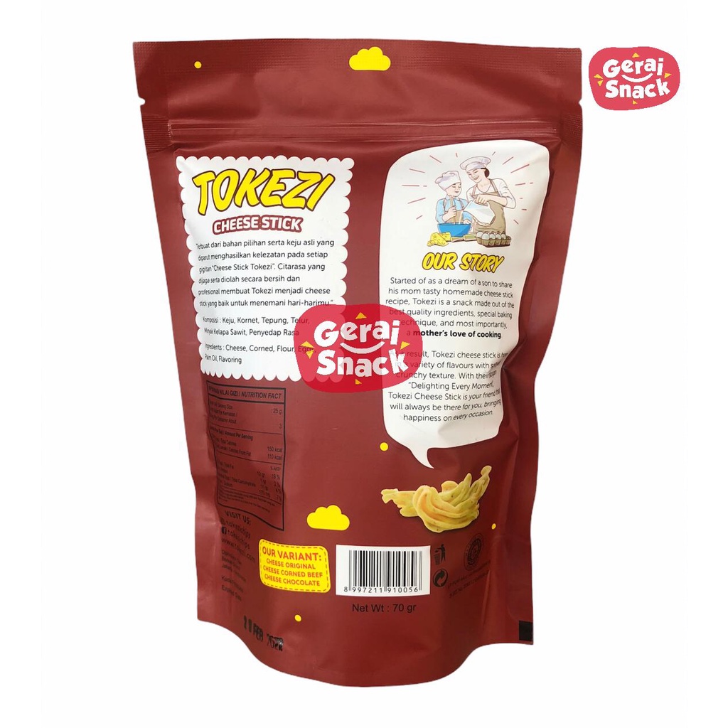 Tokezi Stick Keju Gurih Crispy Premium Cemilan Sehat Keluarga 70gr