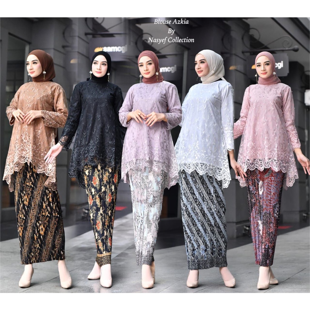 Setelan Kebaya Modern / Kebaya Wisuda Tunik Tulle Azkia Full Furing Mocca Dan Pilihan Warna Lain