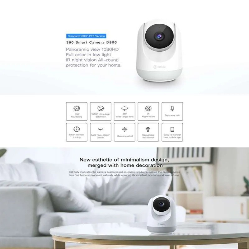 QIHOO D806 360 Smart IP Camera CCTV WIFI Night Vision Pan Tilt CCtv Indoor Outdoor cctv rumah