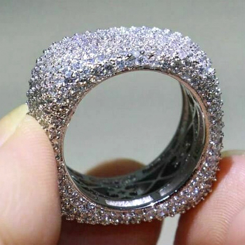 Cincin Wanita Bentuk Kotak Geometri Hias Cubic Zirconia Bling Untuk Pesta