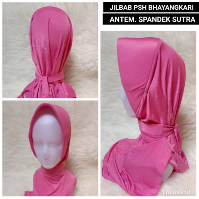 Jilbab Bhayangkari Antem Spandek Sutra Jilbab PSH Bhayangkari Anti Tembem tumpuk garis banyak tumpuk