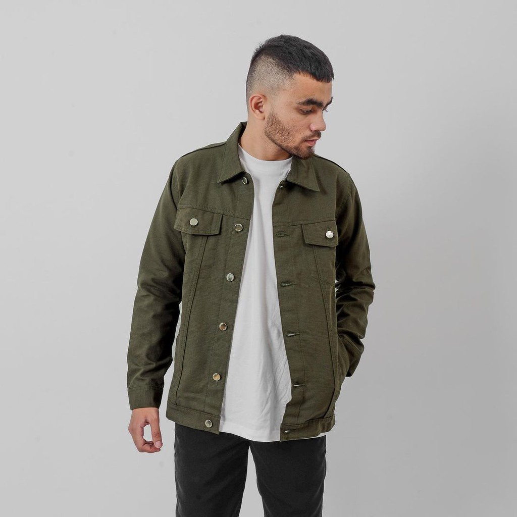 BREY.CO Exventura Jacket Canvas Solid Reseda Green Jaket Kanvas - Amerta Company