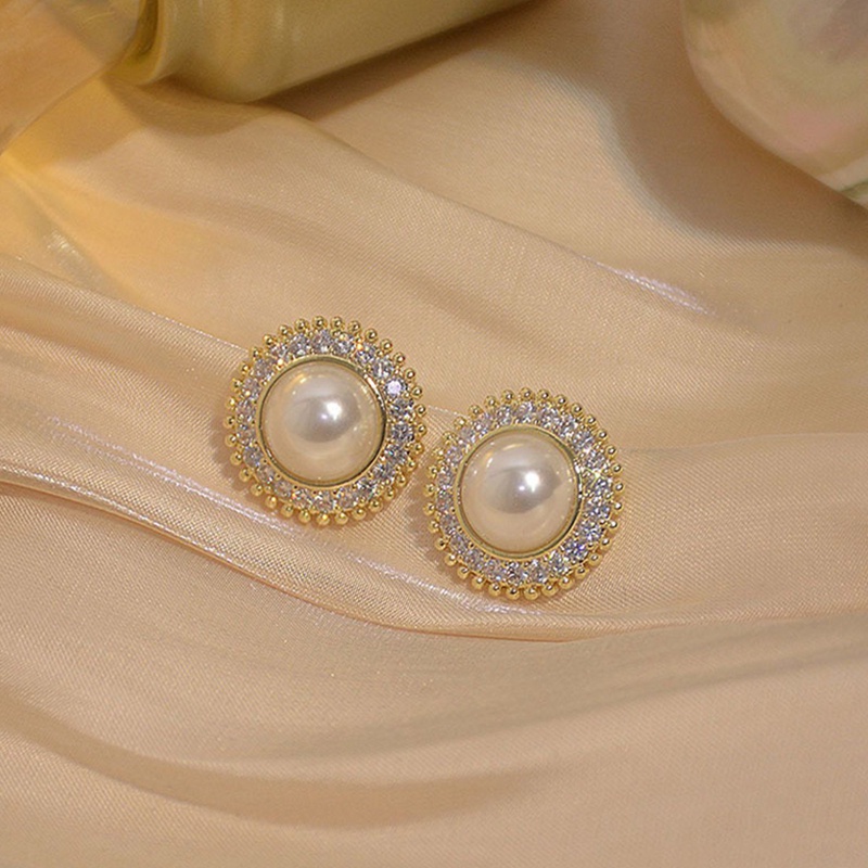 Anting Tusuk Gantung Bahan Sterling Silver 925 Desain Geometri Hias Mutiara + Berlian Imitasi Untuk Wanita