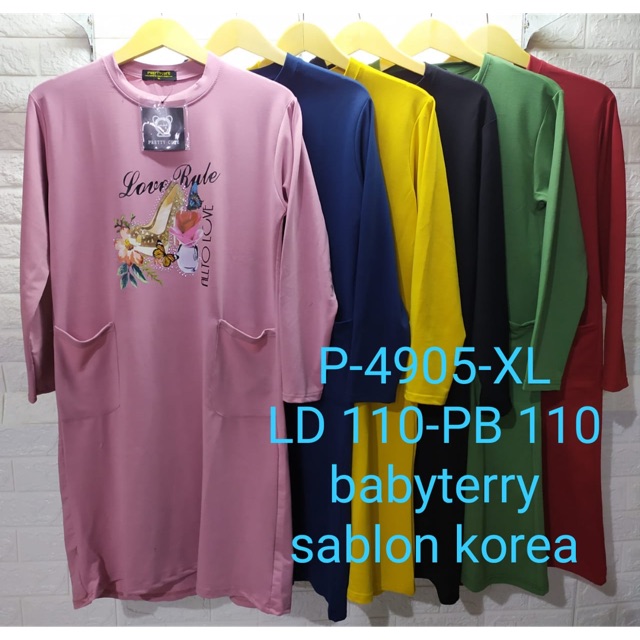 Tunik panjang import bahan babyterry ld 110cm