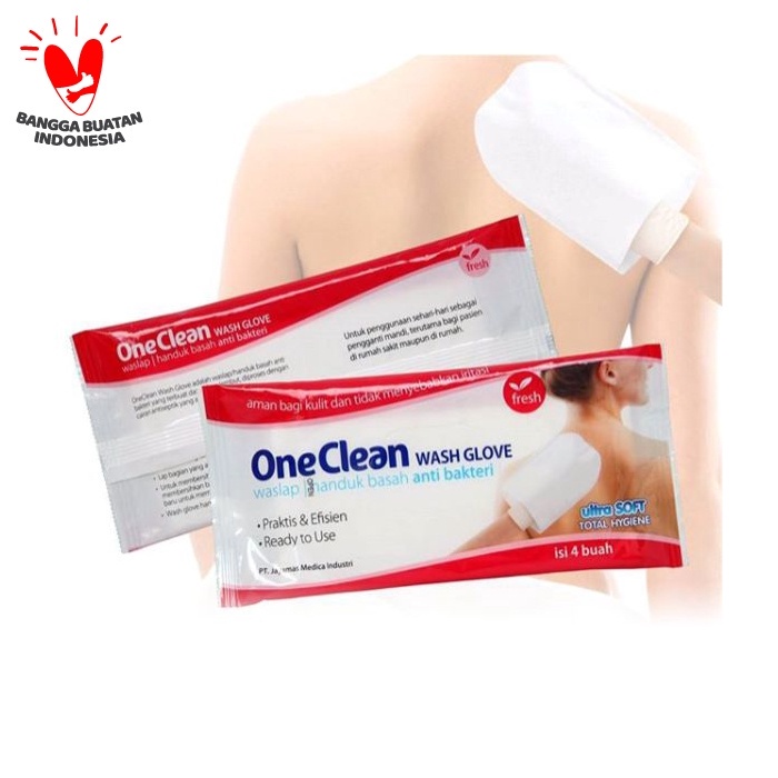 One Clean Wash Glove-Waslap-Handuk Basah Anti Bakteri-OneMed pak isi 4 OJB